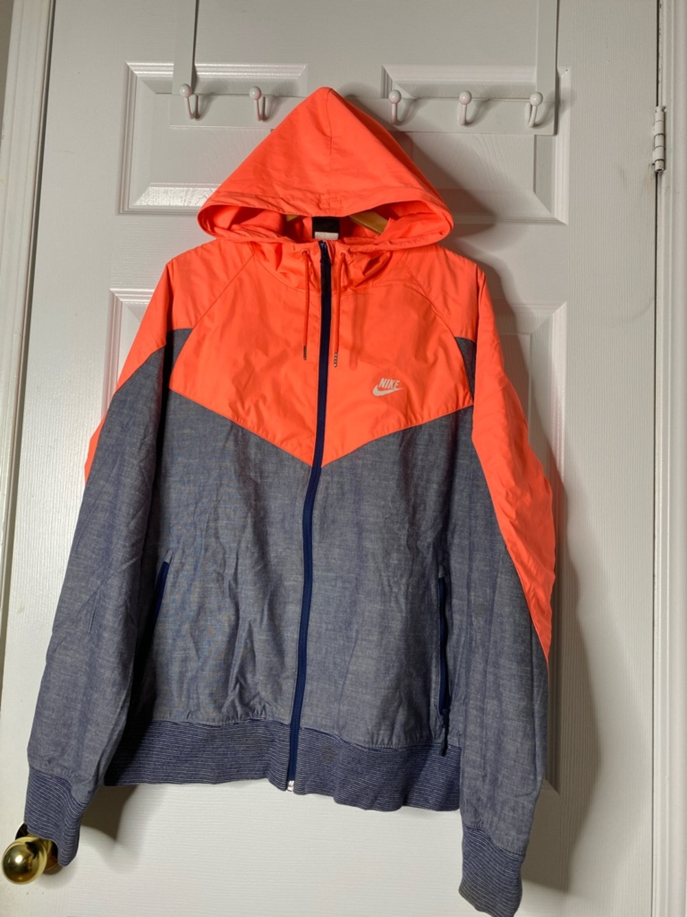 Nike Men's Performance Hooded Jacket in Coral Orange and Heather Navy #8
